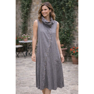 Emery Rose Gray Lagenlook Dress Sleeveless Assymetrical Button Midi Dress Size L